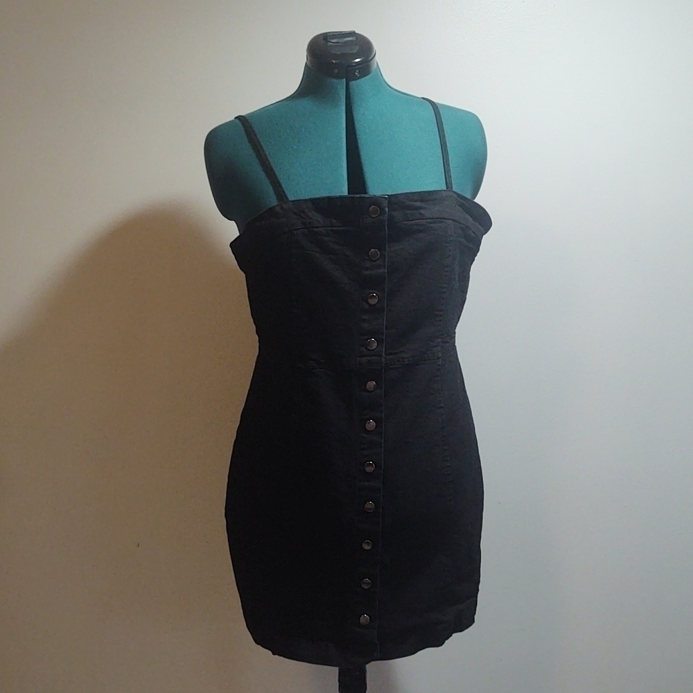 Black Denim Snap Button Dress